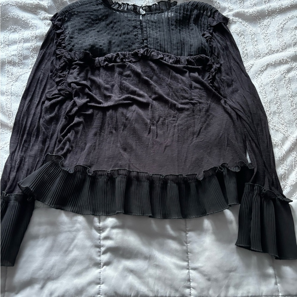 Anthropologie L Black Blouse